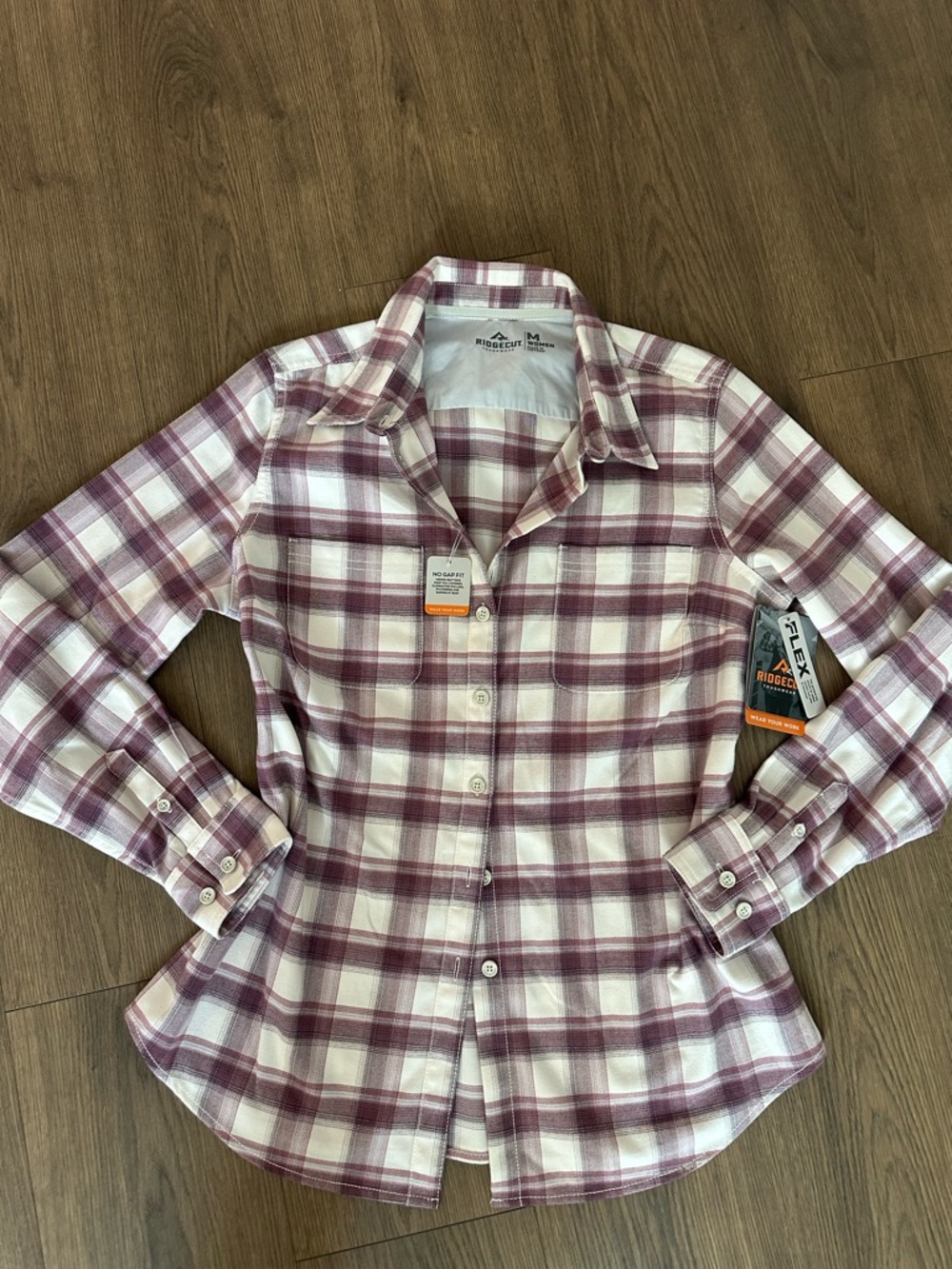 NWT Ridgecut Women's Mauve Plaid Button-Down Shirt